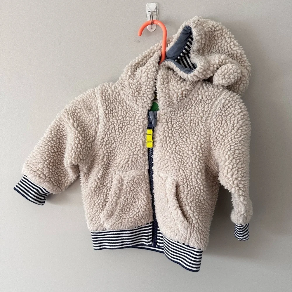 Baby Boden 3-6 Months Sherpa Fleece Bear Hooded Jacket Cream Plush Zip
